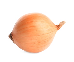 Photo of Fresh ripe onion bulb on white background