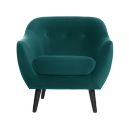One comfortable teal armchair isolated on white