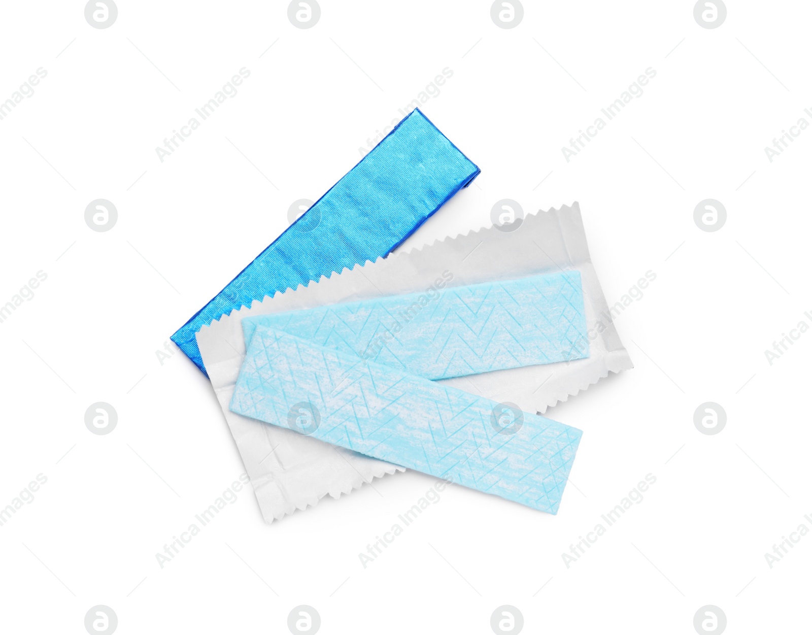 Photo of Sticks of tasty chewing gum isolated on white, top view