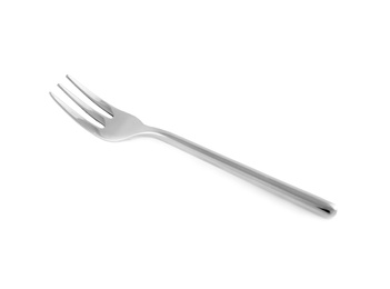 Clean shiny metal fork isolated on white