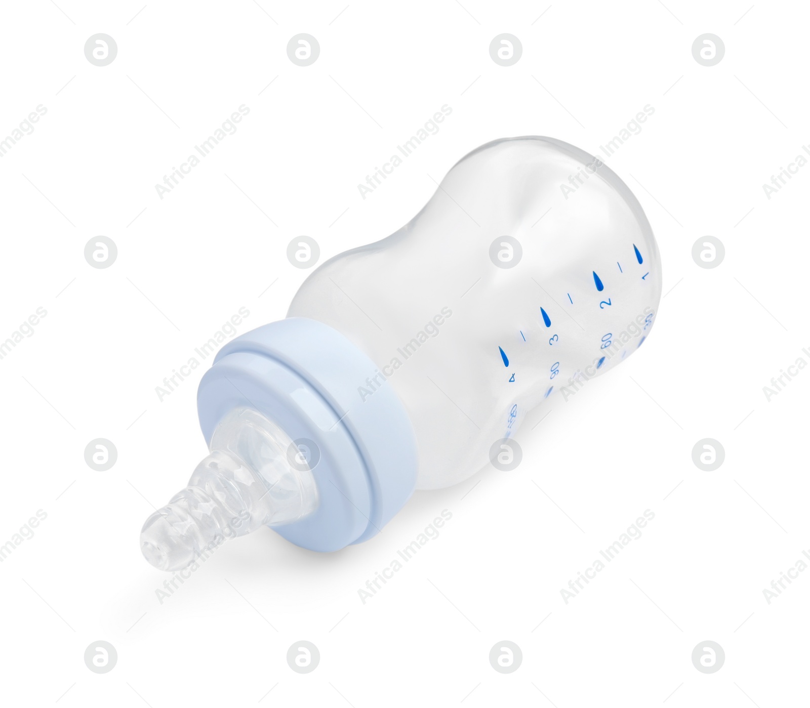 Photo of Empty feeding bottle for baby milk isolated on white