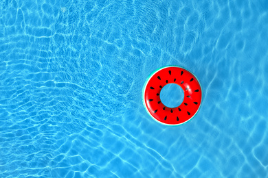 Image of Swimming pool with inflatable ring, top view