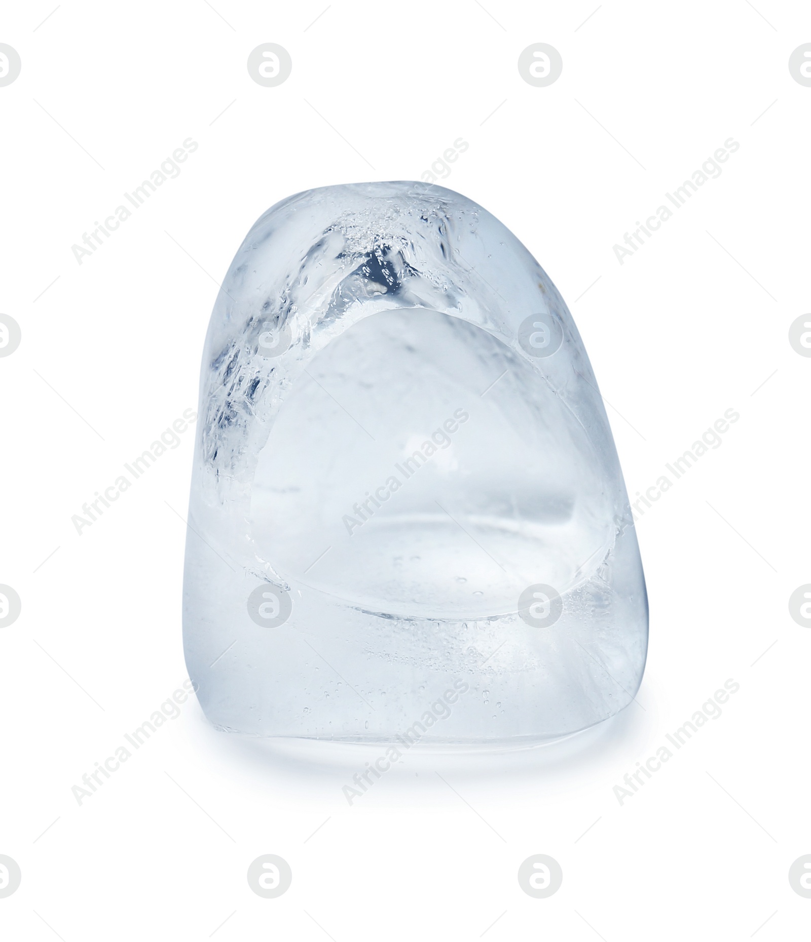 Photo of Melting ice cube on white background. Frozen liquid