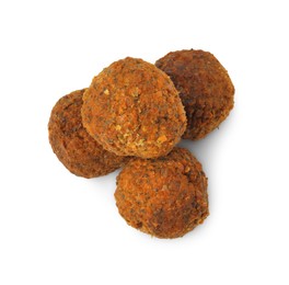 Photo of Delicious falafel balls isolated on white, top view