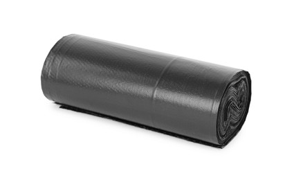 Photo of Roll of black garbage bags isolated on white