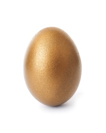 One shiny golden egg on white background