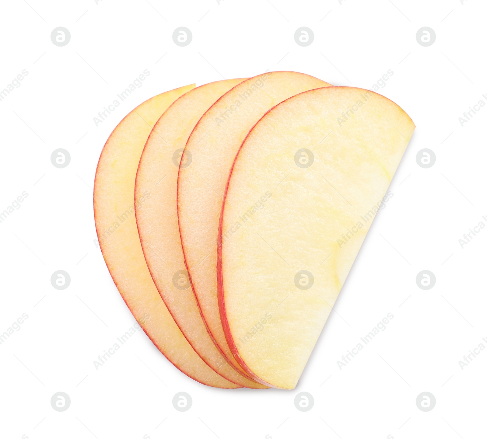 Photo of Slices of apple on white background, top view