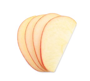 Photo of Slices of apple on white background, top view