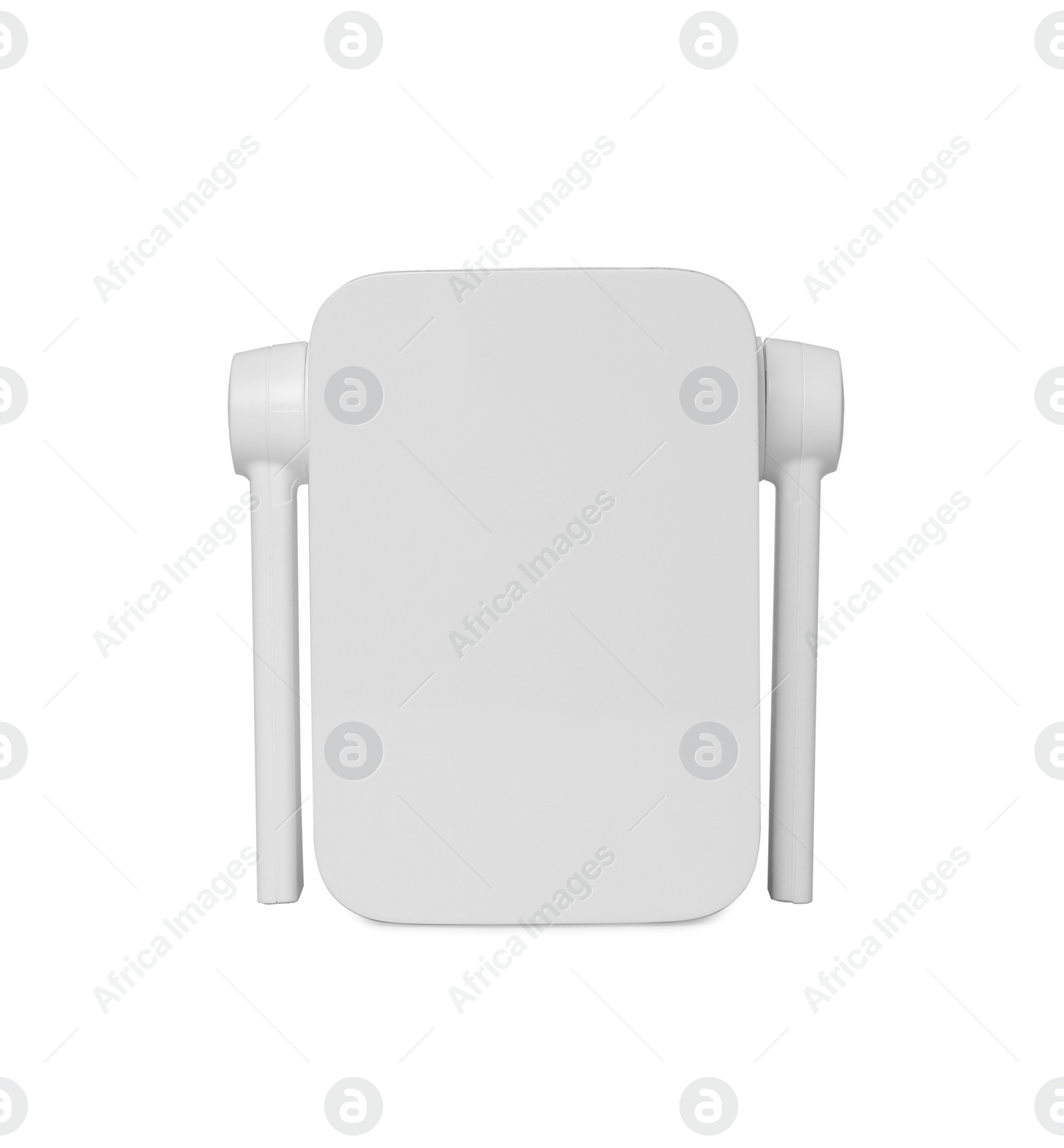 Photo of New modern Wi-Fi repeater on light gray background