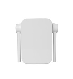 Photo of New modern Wi-Fi repeater on light gray background