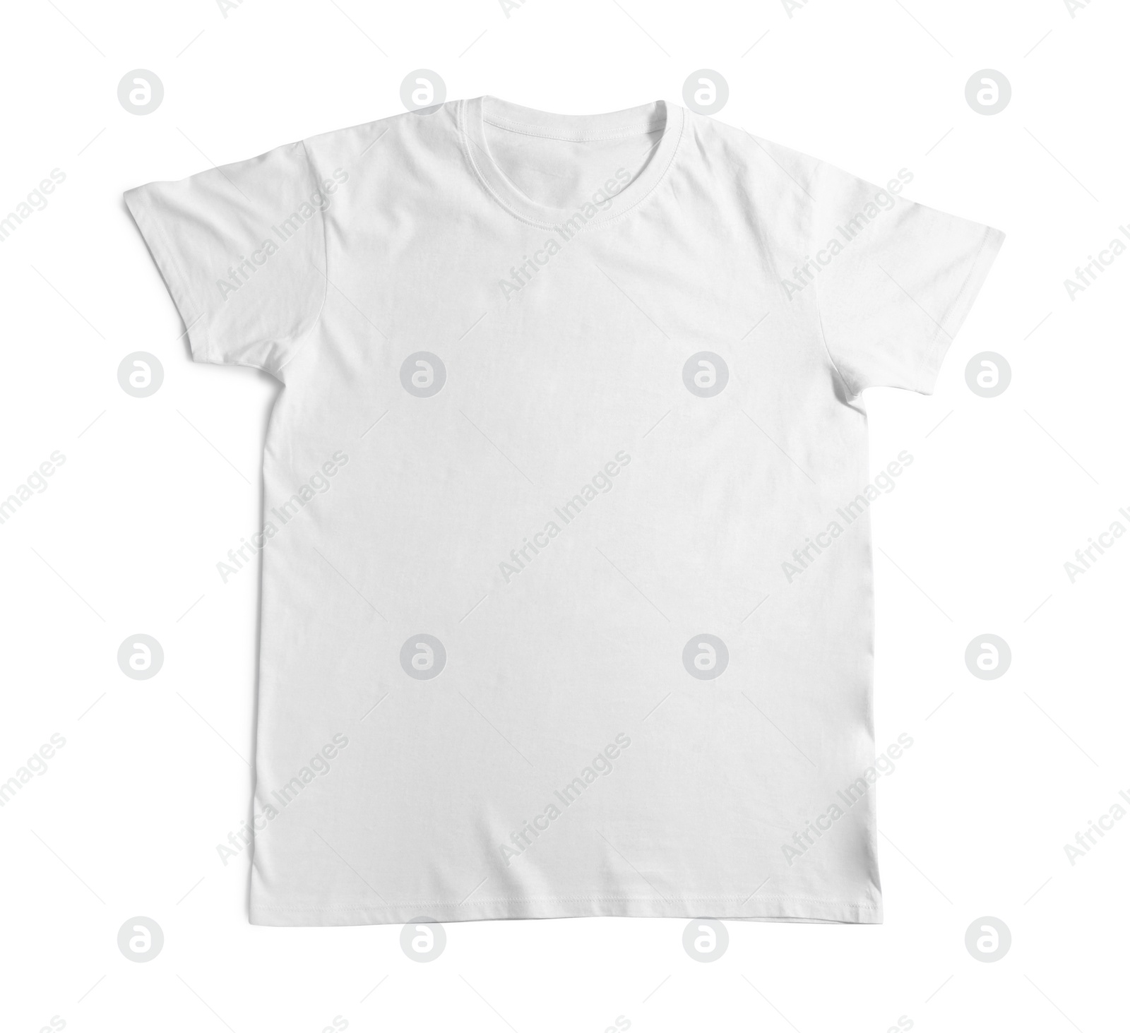 Photo of Stylish t-shirt isolated on white, top view. Mockup for design