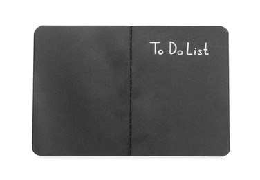 Photo of Black notepad with inscription To Do List on white background