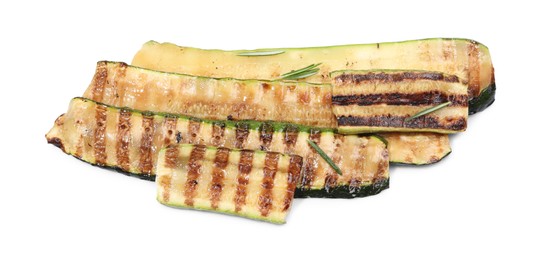 Photo of Delicious grilled zucchini and rosemary isolated on white