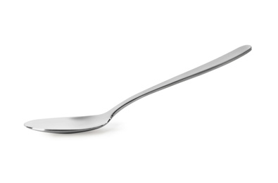 Photo of New clean shiny spoon isolated on white