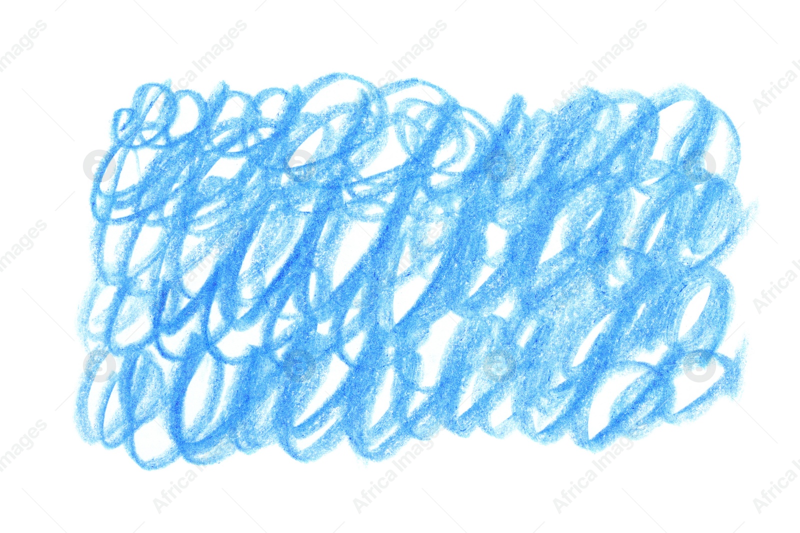Photo of Blue pencil scribble on white background, top view