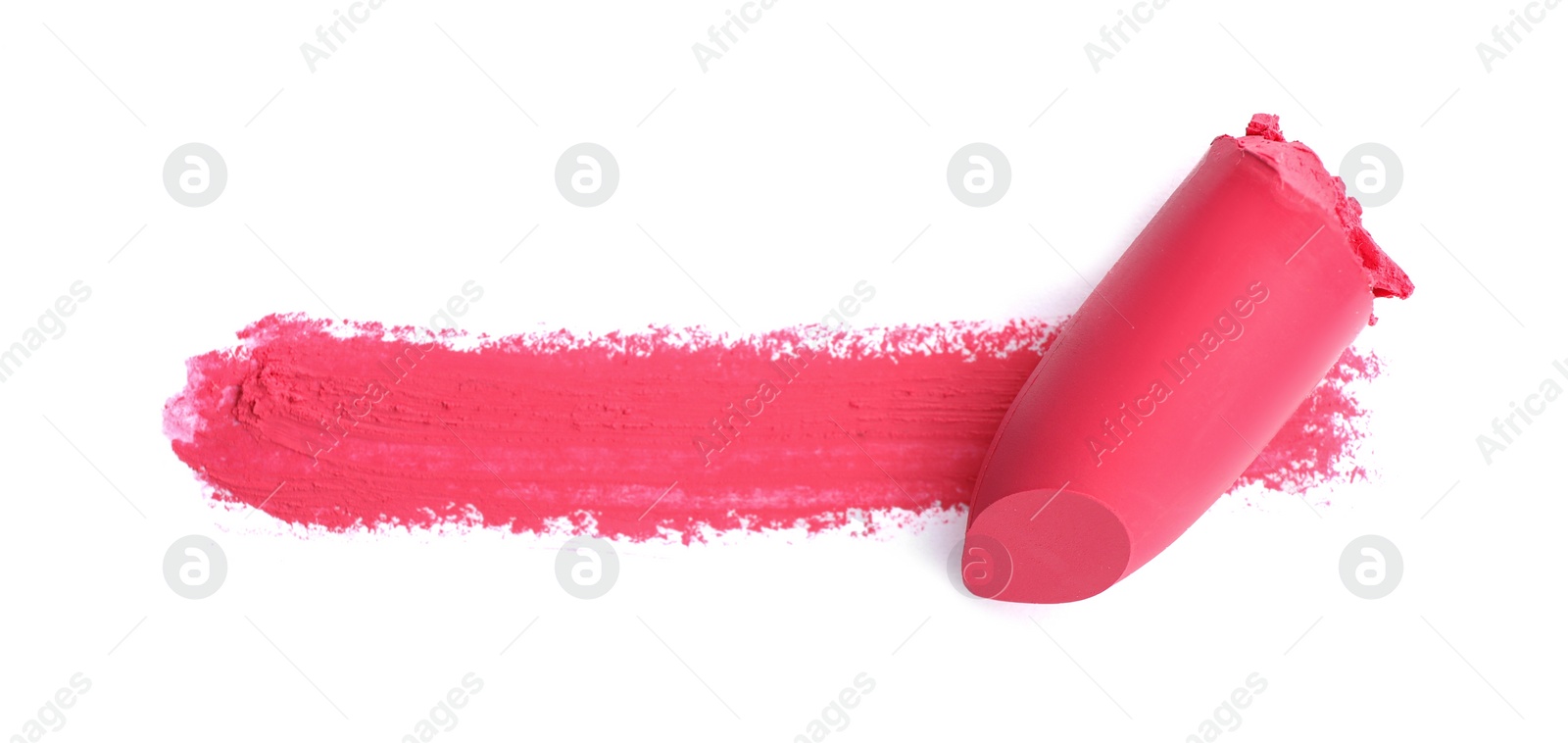 Photo of Lipstick and swatch on white background, top view