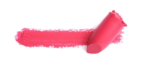 Photo of Lipstick and swatch on white background, top view