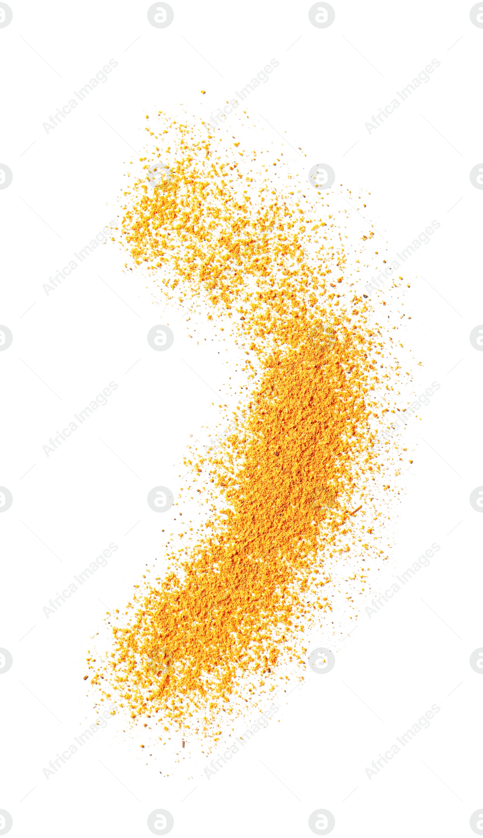 Photo of Dry curry powder isolated on white, top view