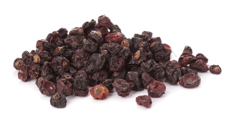 Heap of tasty dried currants on white background