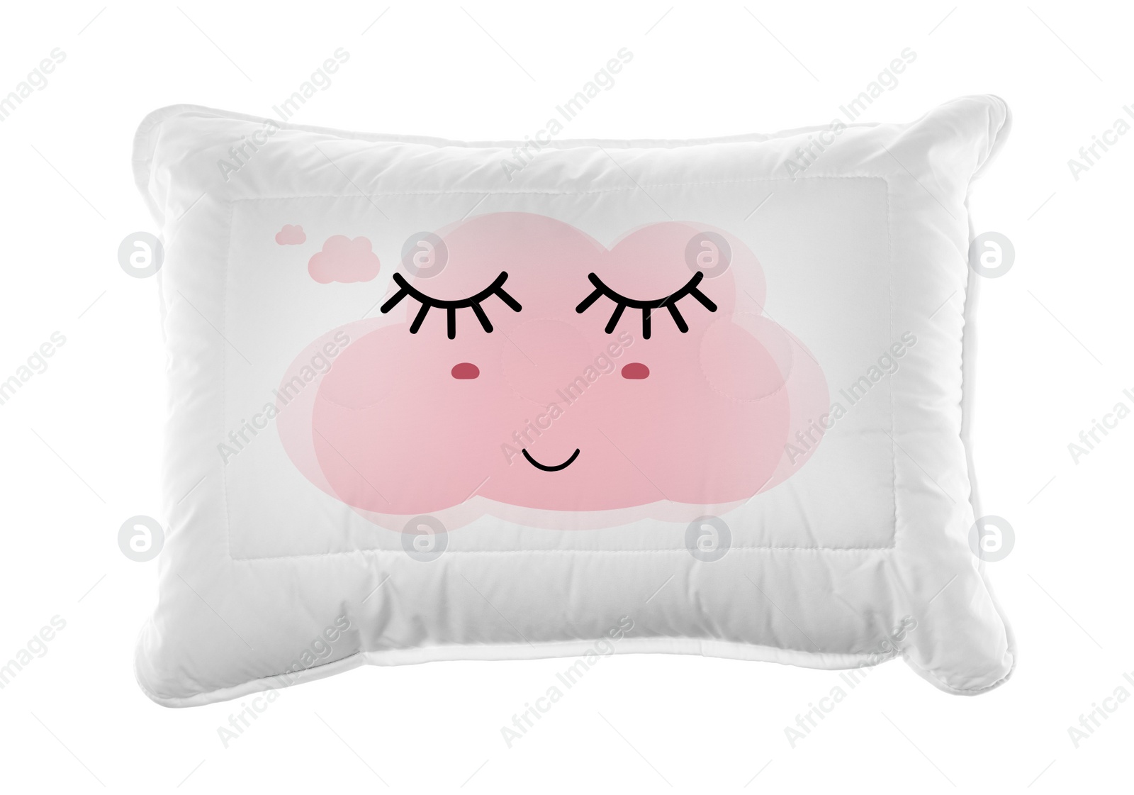 Image of Soft pillow with cute face isolated on white 