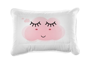 Image of Soft pillow with cute face isolated on white 