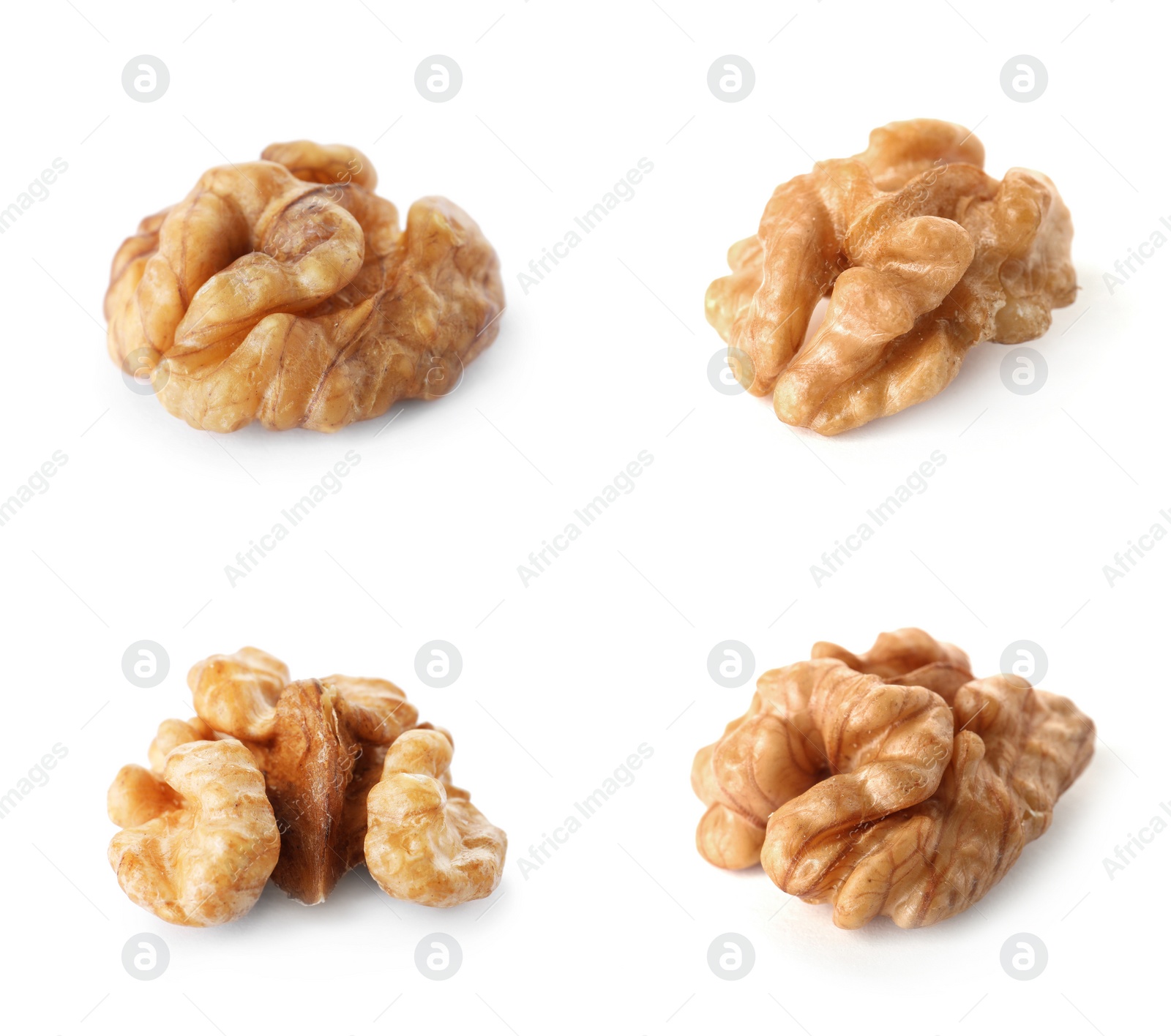 Image of Set with tasty walnuts on white background