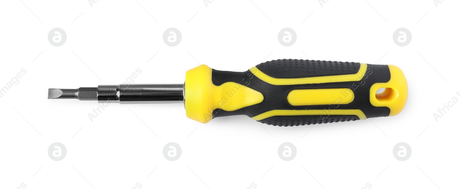 Photo of One screwdriver isolated on white, top view