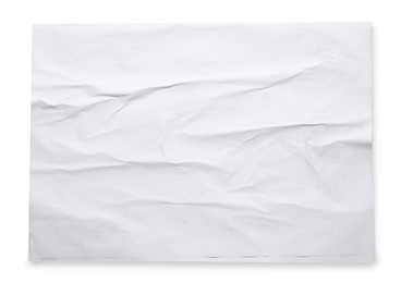 Photo of White crumpled sheet of paper on light grey background, top view. Wall poster