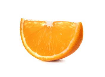 Photo of Slice of ripe orange isolated on white