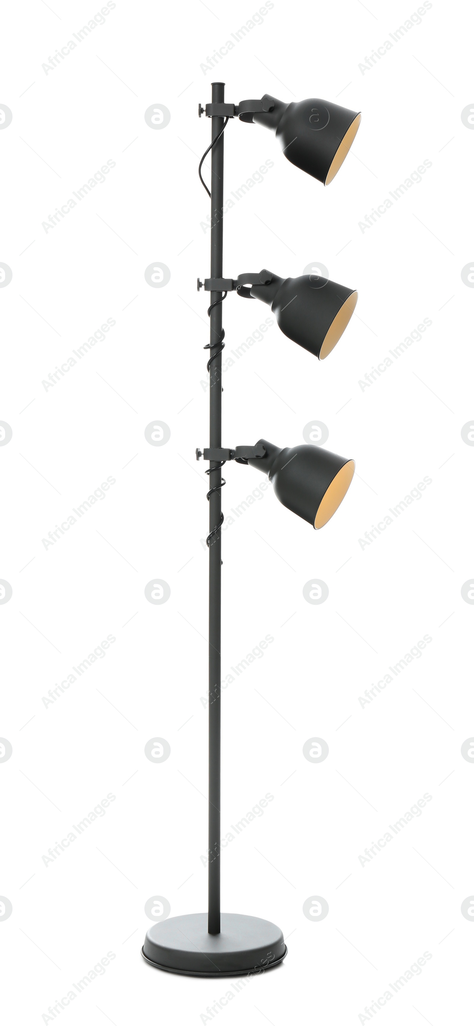 Photo of Modern floor lamp on white background. Idea for interior design