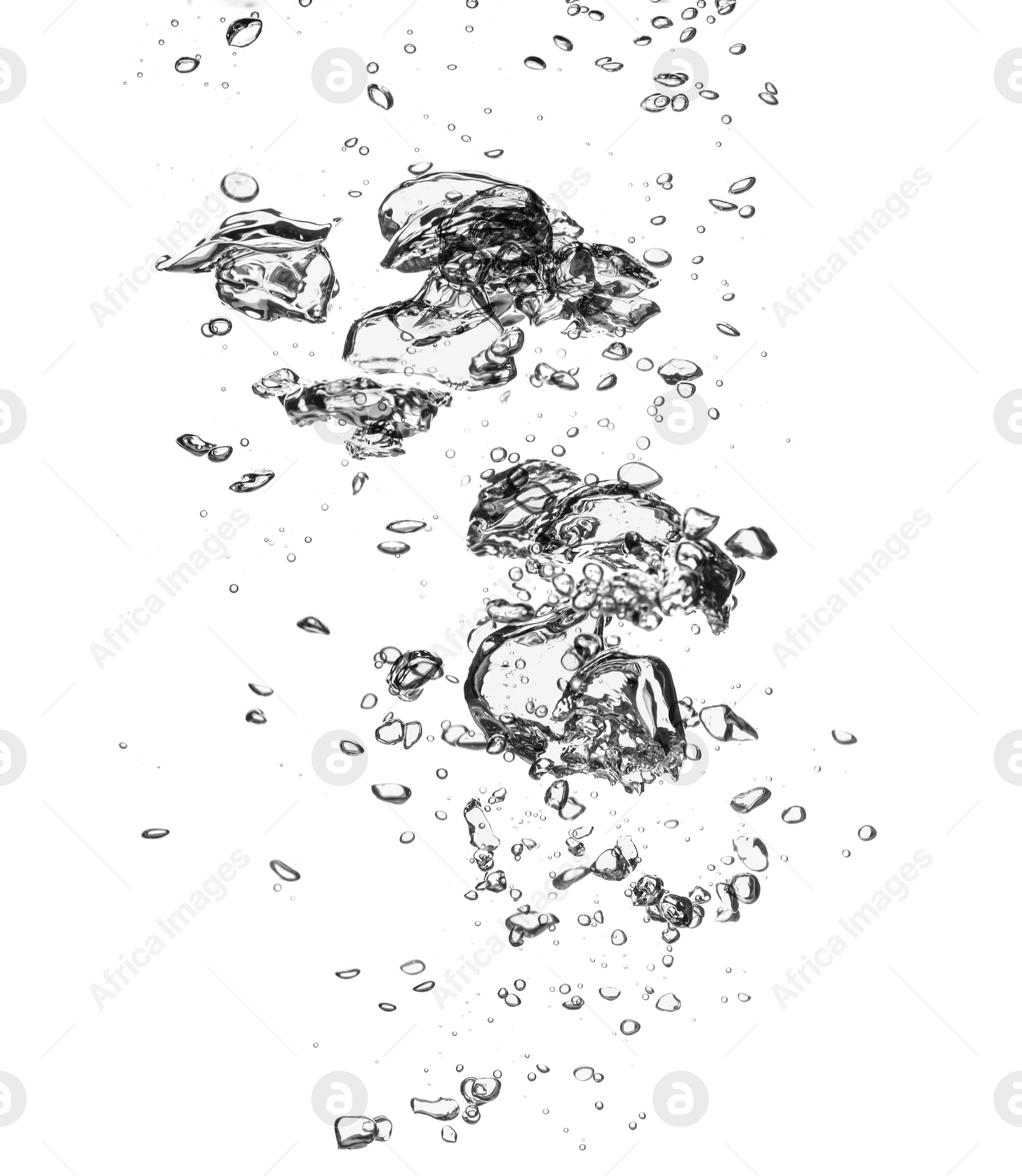 Image of Many air bubbles in water on white background