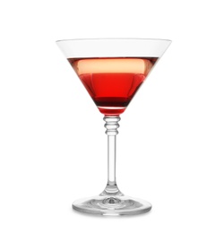 Photo of Delicious martini cocktail on white background. Space for text