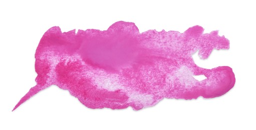 Blot of pink ink on white background, top view