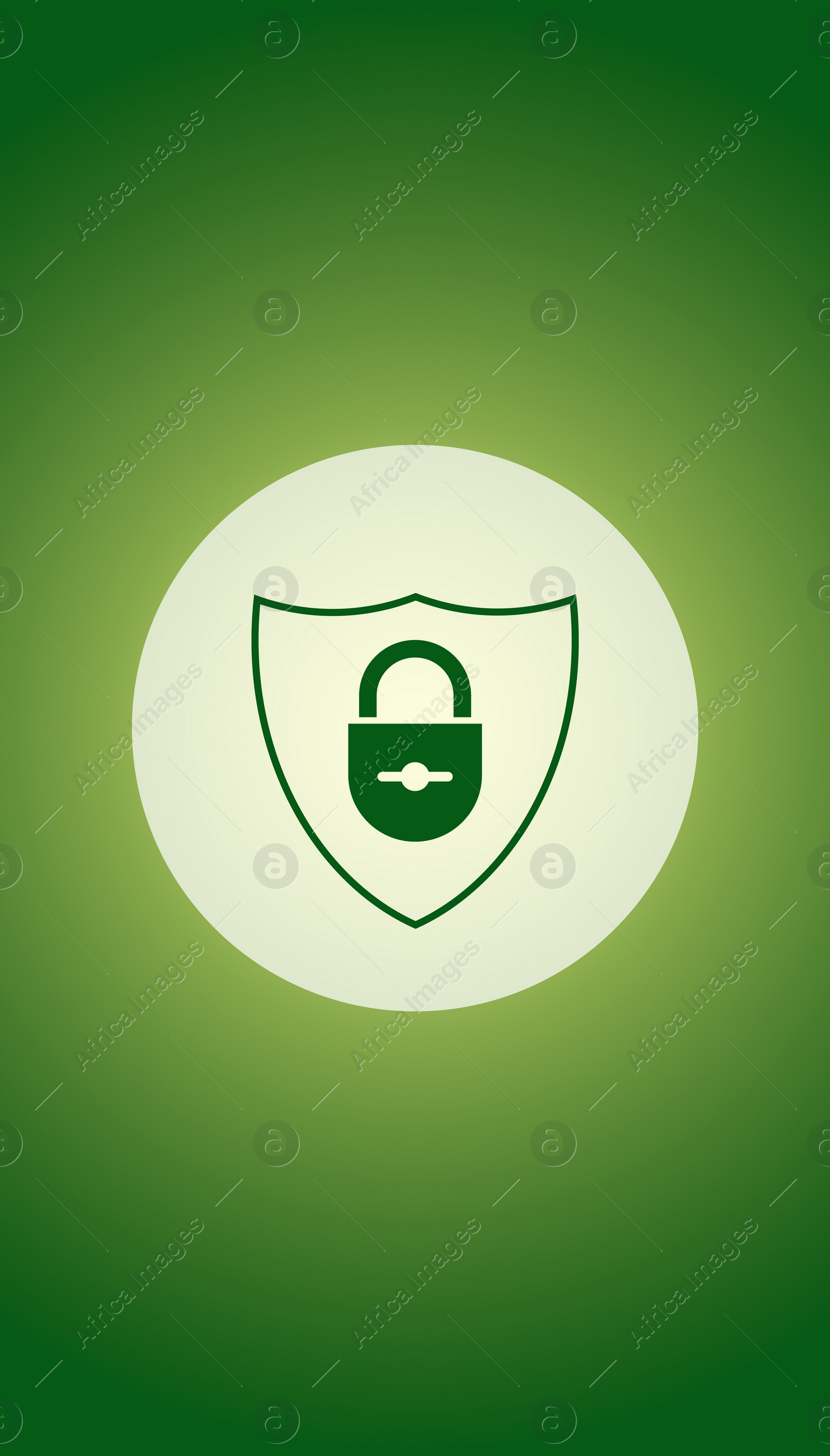 Illustration of Home alarm system.  closed padlock in shield on green background