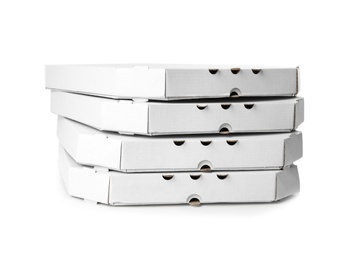 Pizza boxes isolated on white. Food delivery