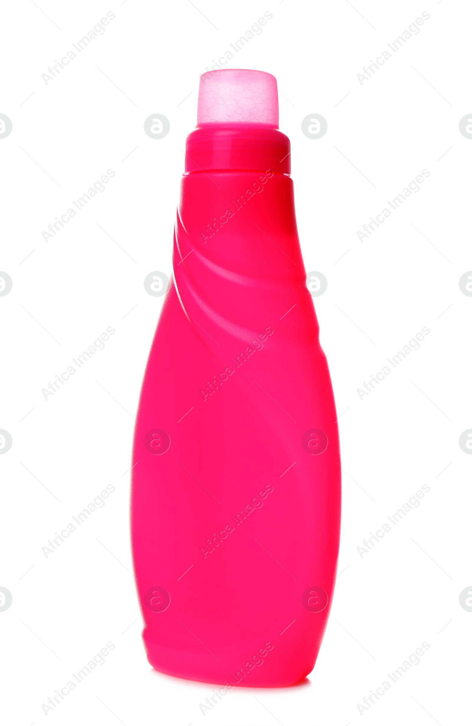 Photo of Bottle with detergent on white background. Cleaning supplies