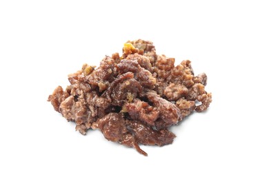 Pile of fried minced meat on white background