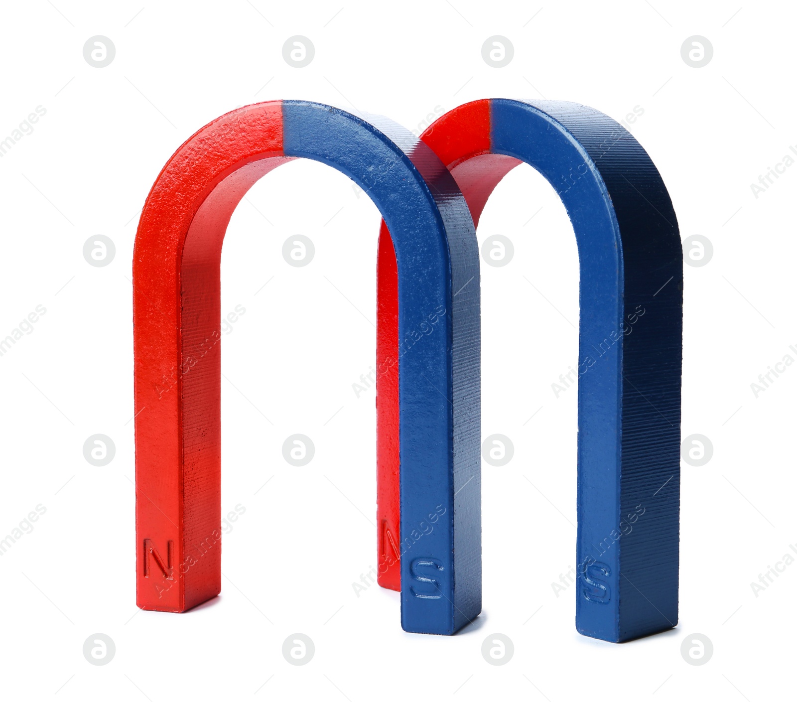 Photo of Red and blue horseshoe magnets isolated on white