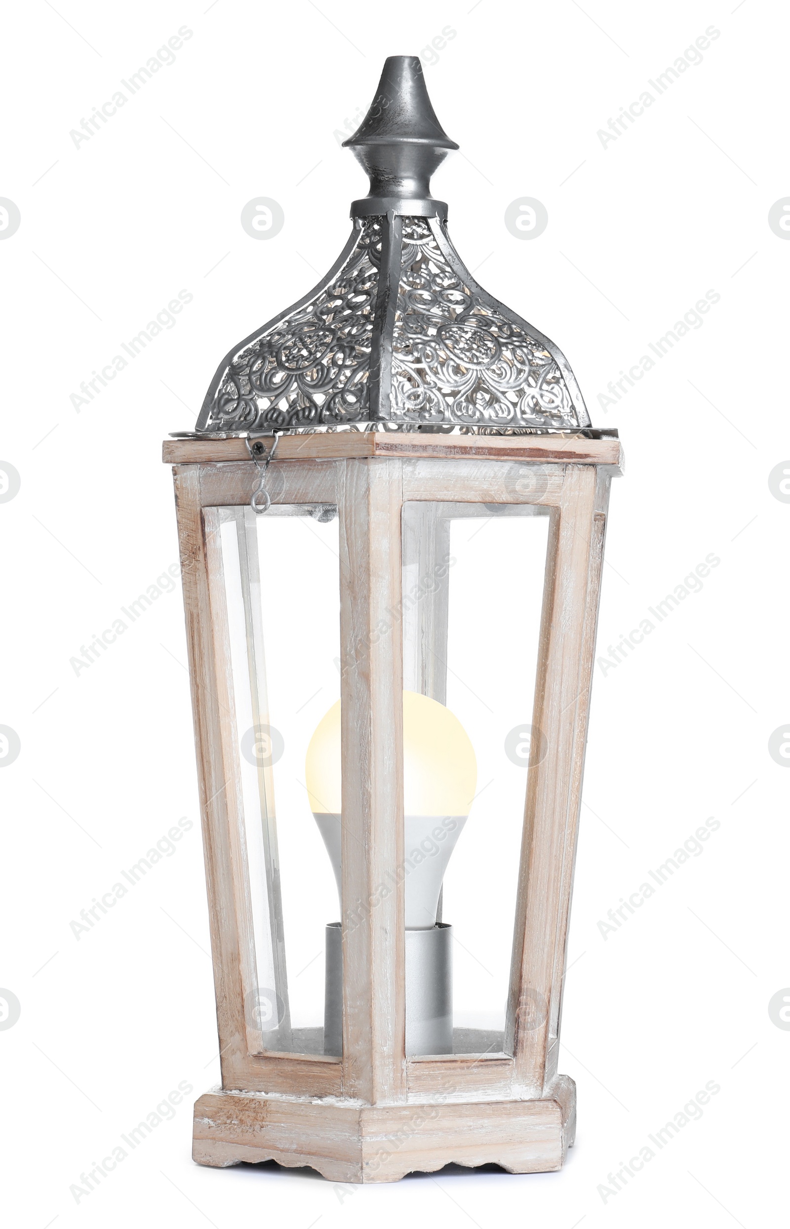 Photo of Beautiful decorative Arabic lantern isolated on white