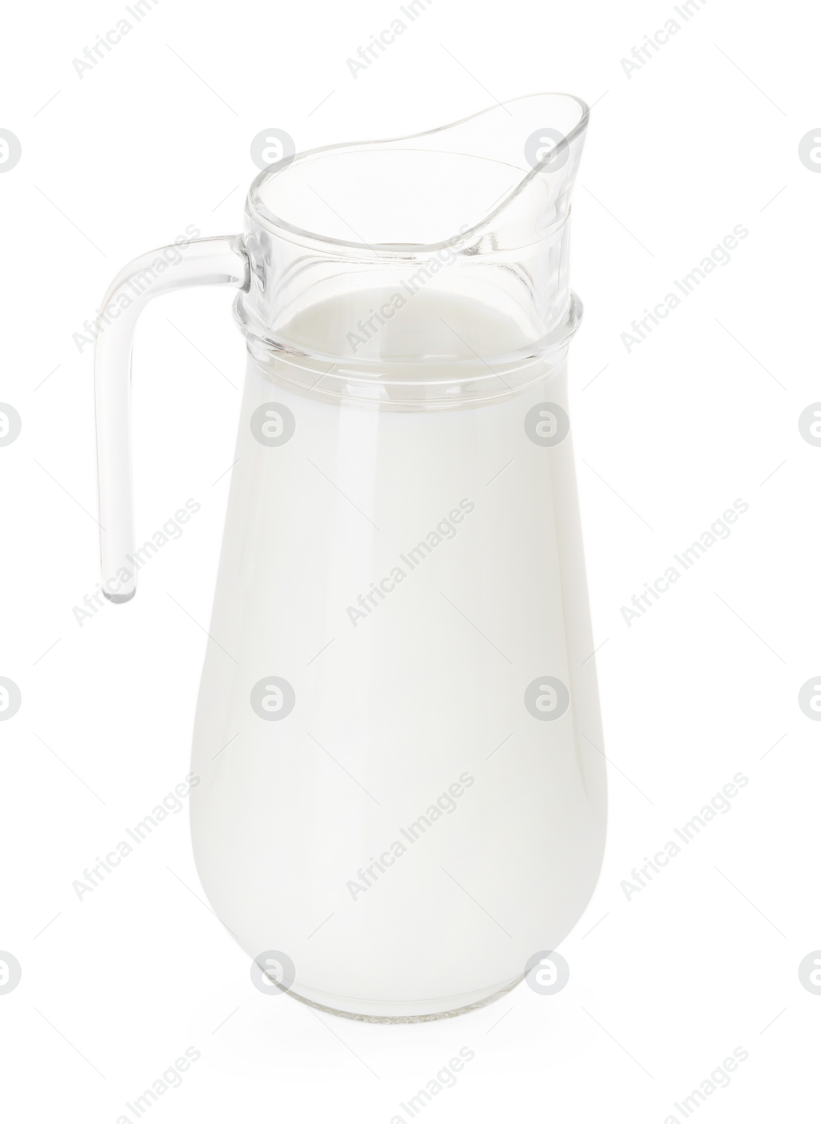 Photo of Glass jug with fresh milk isolated on white