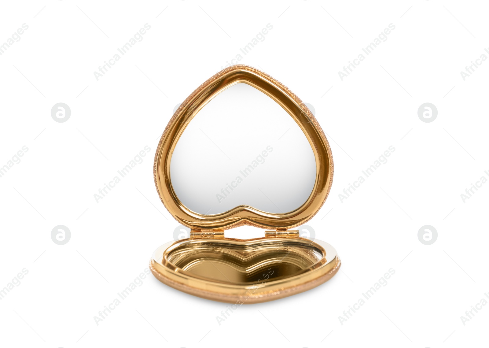 Photo of Compact heart shaped mirror isolated on white