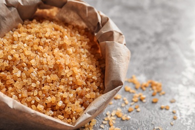 Bag with brown sugar, closeup