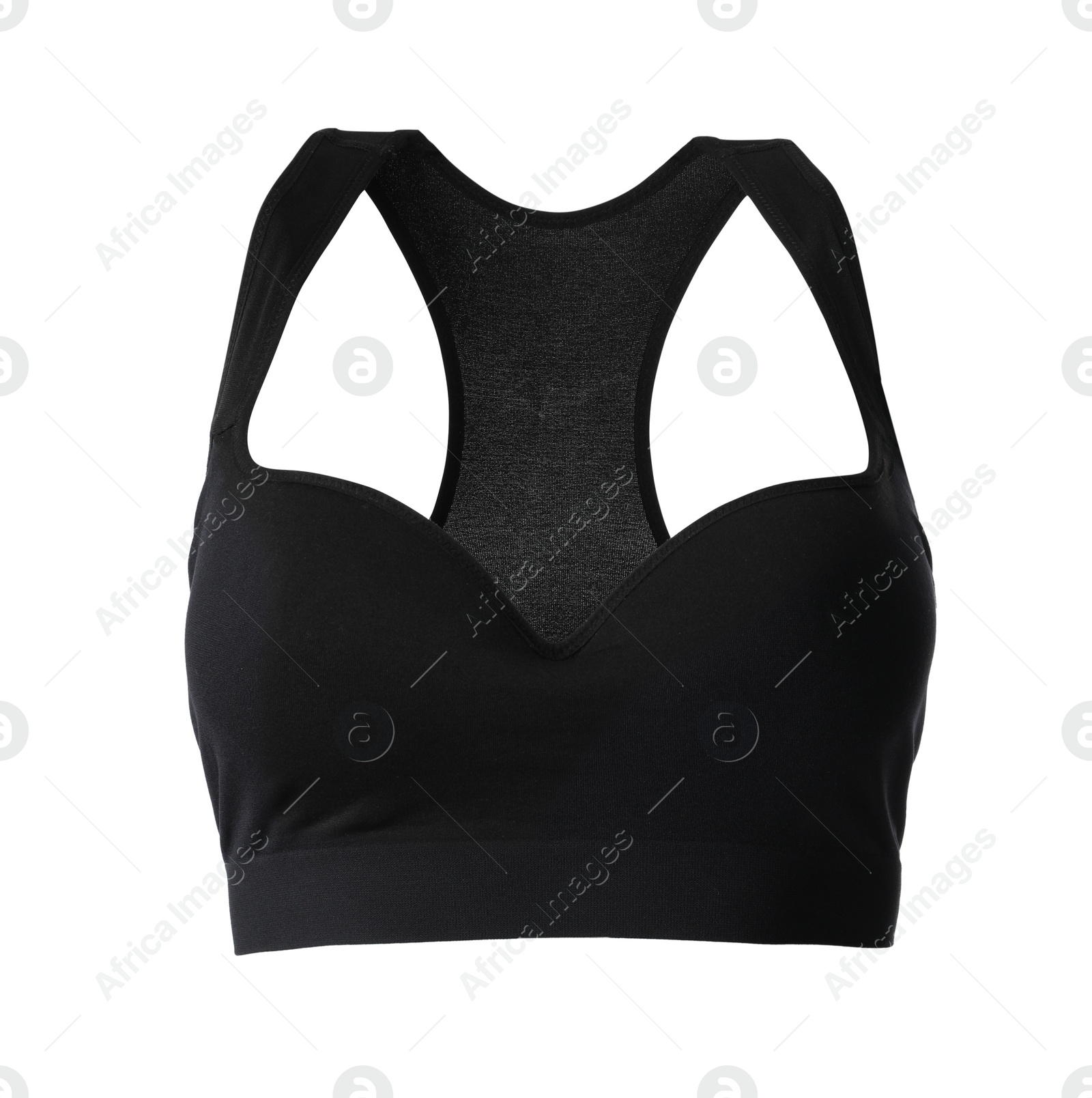 Photo of Black women's top isolated on white. Sports clothing