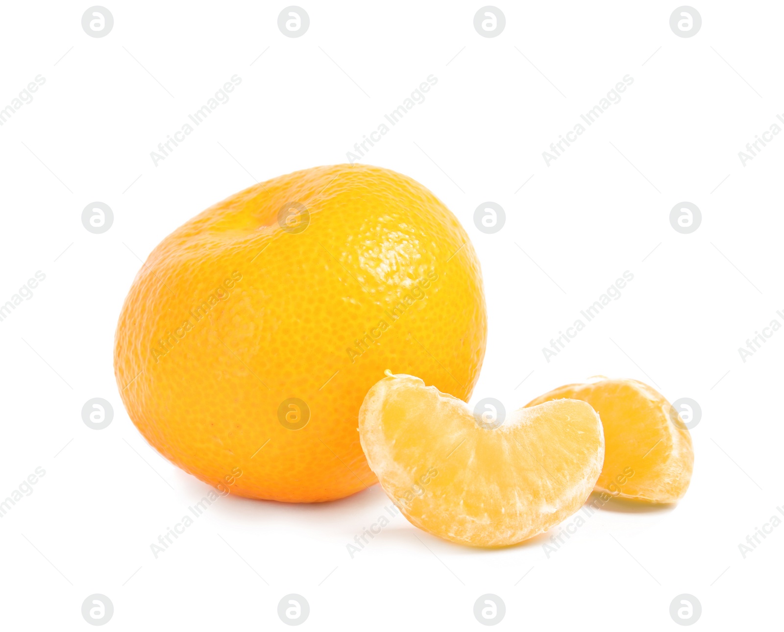 Photo of Tasty ripe tangerine on white background. Citrus fruit