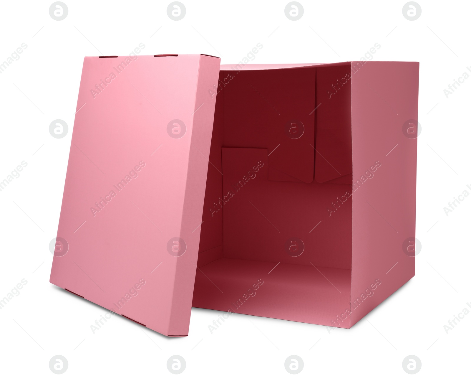 Photo of Pink gift box with cap isolated on white