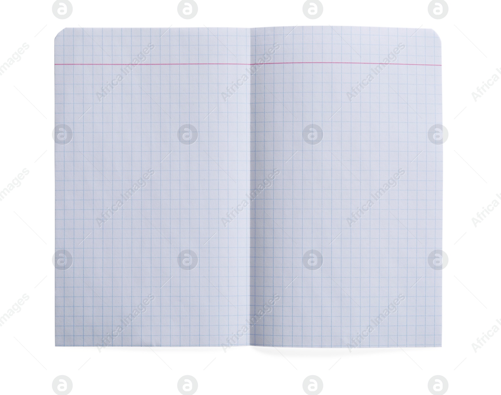 Photo of Folded checkered sheet of paper on white background, top view