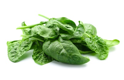 Pile of fresh spinach leaves isolated on white