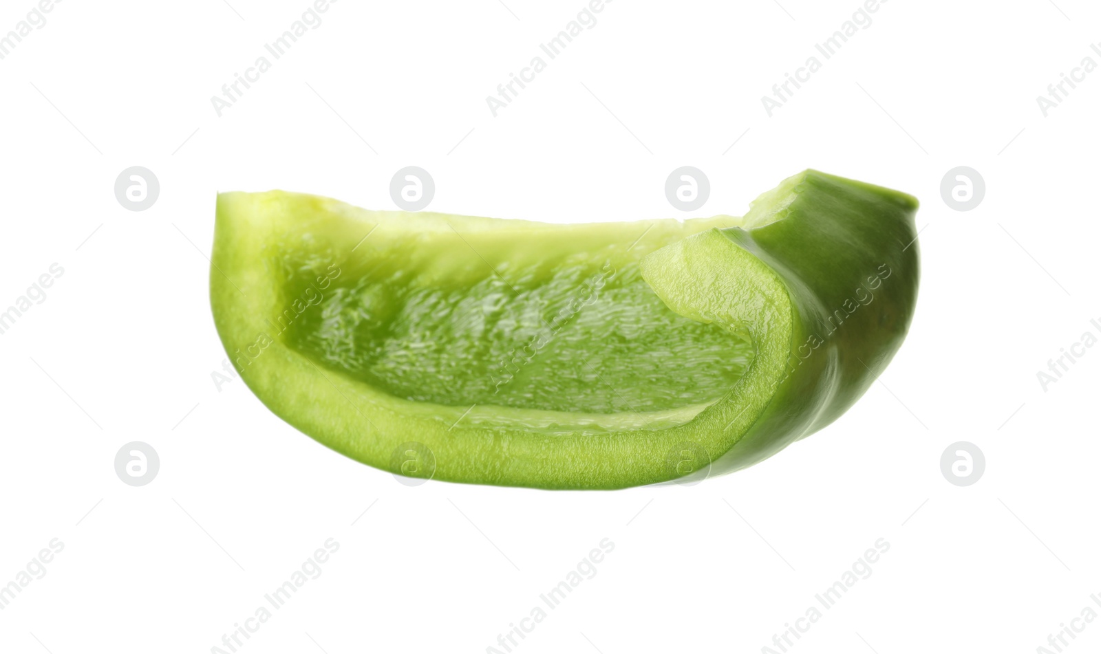 Photo of Slice of fresh green bell pepper on white background