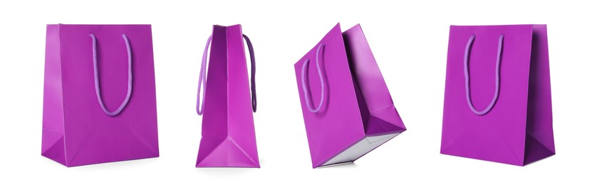 Magenta shopping bag isolated on white, different sides