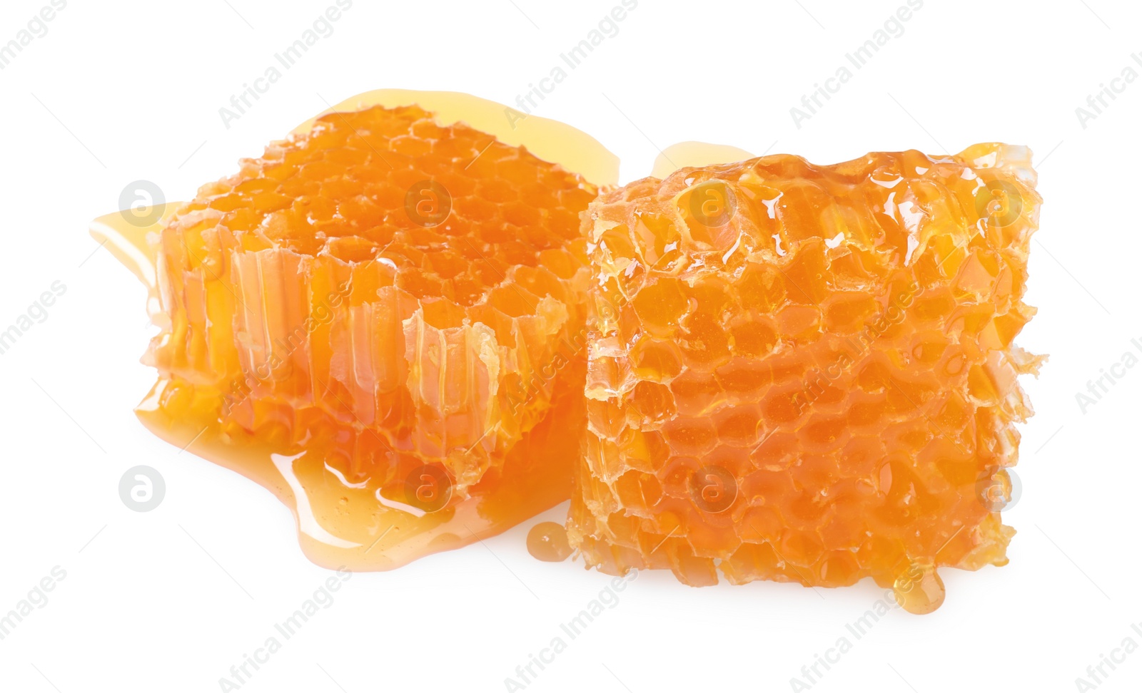 Photo of Natural honeycombs with tasty honey isolated on white